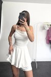 Beyaz Mini Askılı Şort Etekli Elbise
