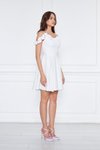 Beyaz Mini Ayarlanabilir Askılı Yaka Fırfır Detay Dokuma Kumaş Pileli Kloş Abiye Elbise