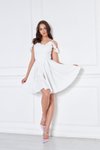 Beyaz Mini Ayarlanabilir Askılı Yaka Fırfır Detay Dokuma Kumaş Pileli Kloş Abiye Elbise