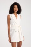 Beyaz Mini Düğmeli Blazer Kuşaklı Elbise