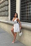 Beyaz Mini Lona Korse Detay Saten Tasarım Elbise