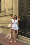 Beyaz Mini Marie Keten Şortlu Tasarım Elbise