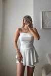 Beyaz Mini Sırt Dekolte Askılı Şortlu Elbise