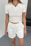 Beyaz Modal Kumaş V Yaka Tshirt Şort İkili Takım