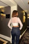 Beyaz Mona Korse Detay Tül Gömlek Crop