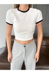 Beyaz Ottoman Biyeli Crop Tshirt