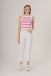 Beyaz Pembe Çizgili Crop Triko