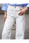 Beyaz Renk Palazzo Önü Starlight Parlak Taşlı Tasarım Denim