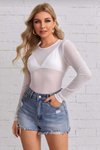 Beyaz Siyah Tül Uzun Kollu Transparan Sexy Bluz
