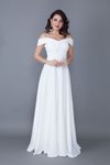 Beyaz Uzun Askılı Düşük Omuz Detay Kloş Nişan Nikah Abiye Elbise