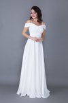 Beyaz Uzun Askılı Düşük Omuz Detay Kloş Nişan Nikah Abiye Elbise