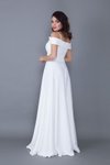 Beyaz Uzun Askılı Düşük Omuz Detay Kloş Nişan Nikah Abiye Elbise