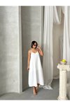 Beyaz Uzun Askılı İç Astarlı Ayarlanabilir Askı Salaş Elbise