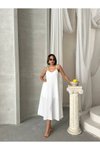 Beyaz Uzun Askılı İç Astarlı Ayarlanabilir Askı Salaş Elbise