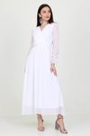 Beyaz Uzun Astarlı Kruvaze Yaka Şifon Elbise