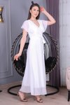 Beyaz Uzun Bağlama Detaylı Şifon Elbise