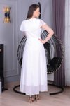 Beyaz Uzun Bağlama Detaylı Şifon Elbise