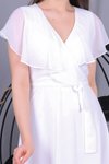 Beyaz Uzun Bağlama Detaylı Şifon Elbise