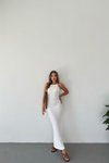 White Long Waffle Fabric Halter Neck Dress