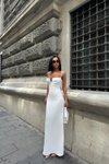 Beyaz Uzun Kaylee Askılı Elbise
