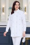 Beyaz Uzun Kollu Taşlı Gömlek