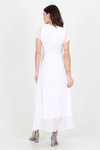 Beyaz Uzun Kruvaze Yaka Bağlama Detaylı Şifon Elbise