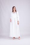 Beyaz Uzun Kruvaze Yaka Kol Tesettür Abiye Elbise