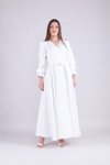 Beyaz Uzun Kruvaze Yaka Kol Tesettür Abiye Elbise