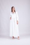 Beyaz Uzun Kruvaze Yaka Kol Tesettür Abiye Elbise