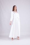 Beyaz Uzun Kruvaze Yaka Kol Tesettür Abiye Elbise