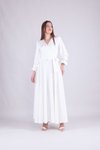 Beyaz Uzun Kruvaze Yaka Kol Tesettür Abiye Elbise