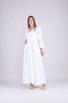 Beyaz Uzun Kruvaze Yaka Kol Tesettür Abiye Elbise
