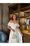 Beyaz Uzun Off-shoulder Elbise
