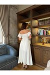 Beyaz Uzun Off-shoulder Elbise