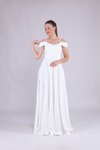 Beyaz Uzun Omuz Detay Askılı Abiye Elbise
