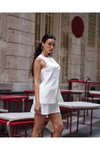 Beyaz Uzun Yelekli Mini Etekli İkili Takım
