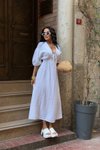 Beyaz Uzun Zem Muslin Keten Elbise