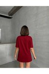 Bordo Ayıcık Nakışlı Oversize Tshirt