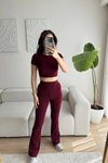 Bordo Basic Tayt Crop İkili Takım