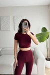 Bordo Basic Tayt Crop İkili Takım