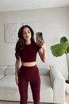 Bordo Basic Tayt Crop İkili Takım