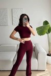Bordo Basic Tayt Crop İkili Takım