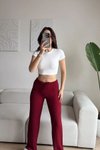 Bordo Beli Bağcıklı Gofre Kumaş Salaş Pantolon