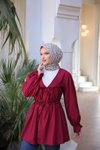 Bordo Beli Büzgülü Lastikli Kimono Tunik