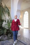 Bordo Beli Büzgülü Lastikli Kimono Tunik