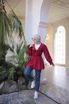 Bordo Beli Büzgülü Lastikli Kimono Tunik