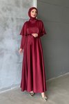 Bordo Beril Tesettür Abiye Elbise