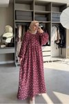 Bordo Çiçekli Yandan Bağlamalı Müslin Kumaş Elbise