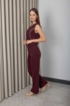 Bordo Çizgi Detaylı Yelekli Pantolonlu İkili Takım