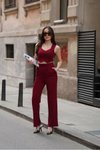Bordo Crep V Yaka Yelek Ve Pantolon İkili Takım
